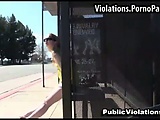 Surprise cumshot at bus stop