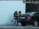 Horny couple fuck in public